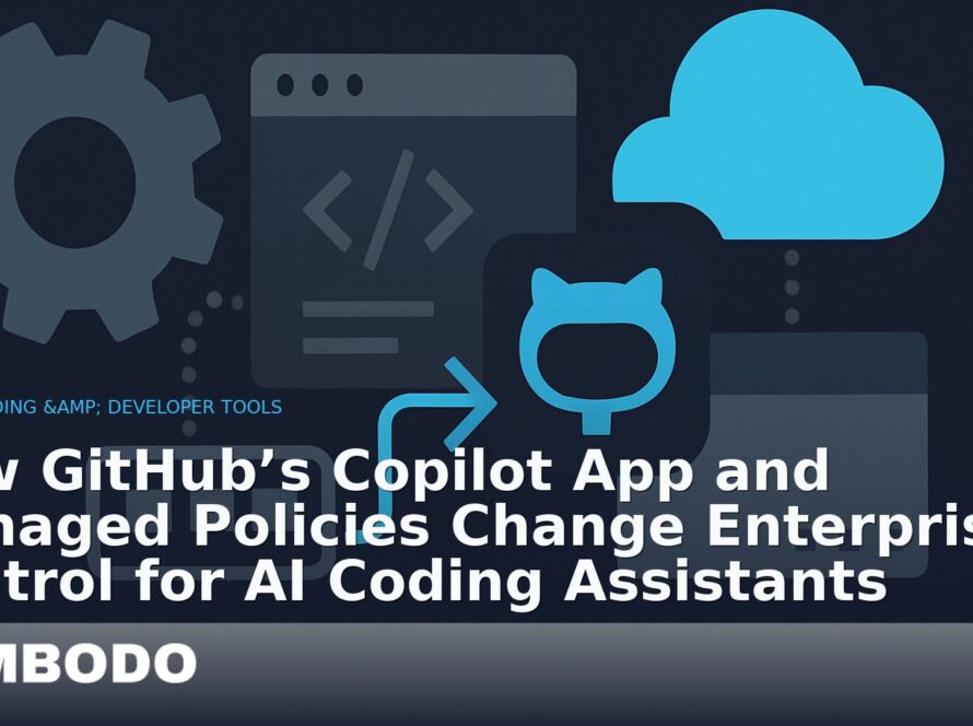 Illustration for the Kimbodo News & Research briefing “How GitHub’s Copilot App and Managed Policies Change Enterprise Control for AI Coding Assistants” (AI Coding & Developer Tools).