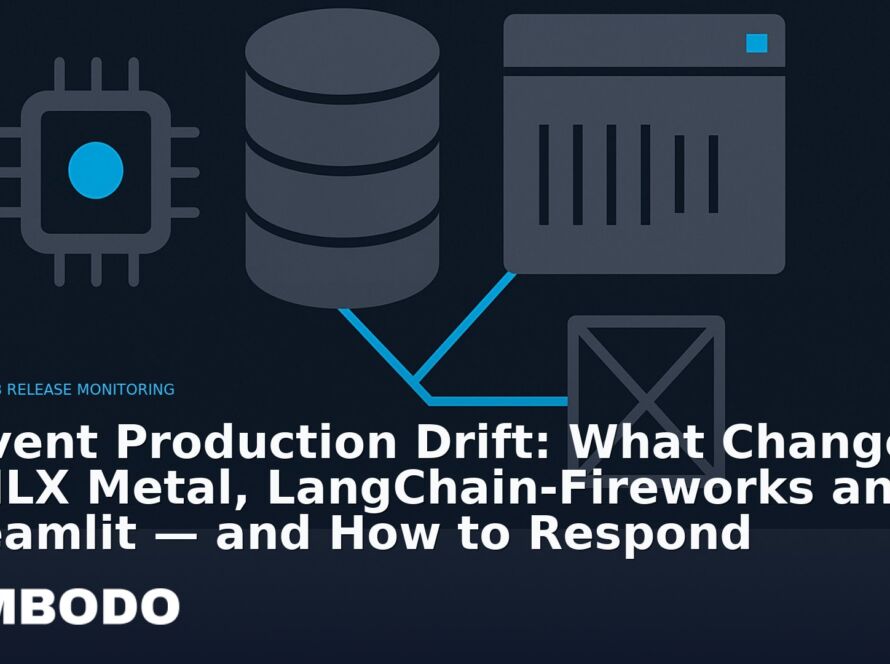 Illustration for the Kimbodo News & Research briefing “Prevent Production Drift: What Changed in MLX Metal, LangChain‑Fireworks and Streamlit — and How to Respond” (GitHub Release Monitoring).