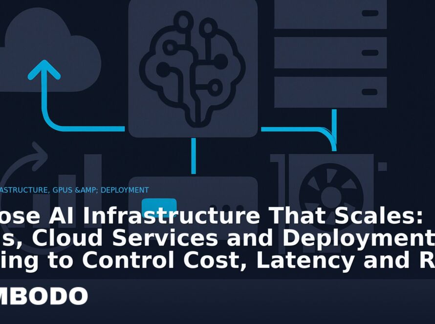 Illustration for the Kimbodo News & Research briefing “Choose AI Infrastructure That Scales: GPUs, Cloud Services and Deployment Tooling to Control Cost, Latency and Risk” (AI Infrastructure, GPUs & Deployment).