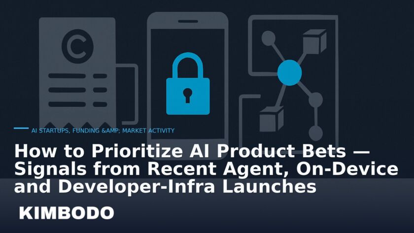 Illustration for the Kimbodo News & Research briefing “How to Prioritize AI Product Bets — Signals from Recent Agent, On‑Device and Developer‑Infra Launches” (AI Startups, Funding & Market Activity).
