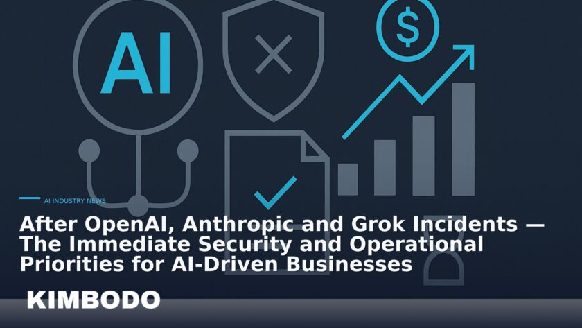 Illustration for the Kimbodo News & Research briefing “After OpenAI, Anthropic and Grok Incidents — The Immediate Security and Operational Priorities for AI-Driven Businesses” (AI Industry News).