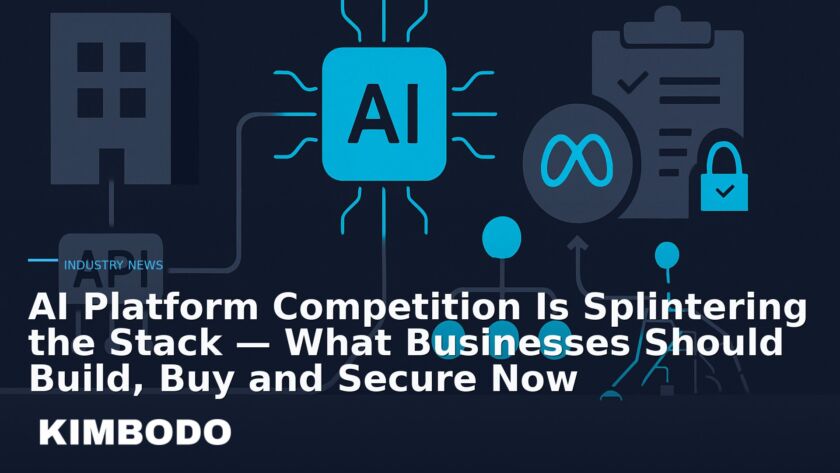 Illustration for the Kimbodo News & Research briefing “AI Platform Competition Is Splintering the Stack — What Businesses Should Build, Buy and Secure Now” (Industry News).