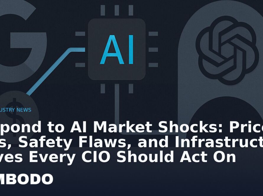 Illustration for the Kimbodo News & Research briefing “Respond to AI Market Shocks: Price Cuts, Safety Flaws, and Infrastructure Moves Every CIO Should Act On” (AI Industry News).