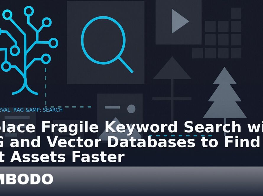 Illustration for the Kimbodo News & Research briefing “Replace Fragile Keyword Search with RAG and Vector Databases to Find Lost Assets Faster” (Retrieval, RAG & Search).