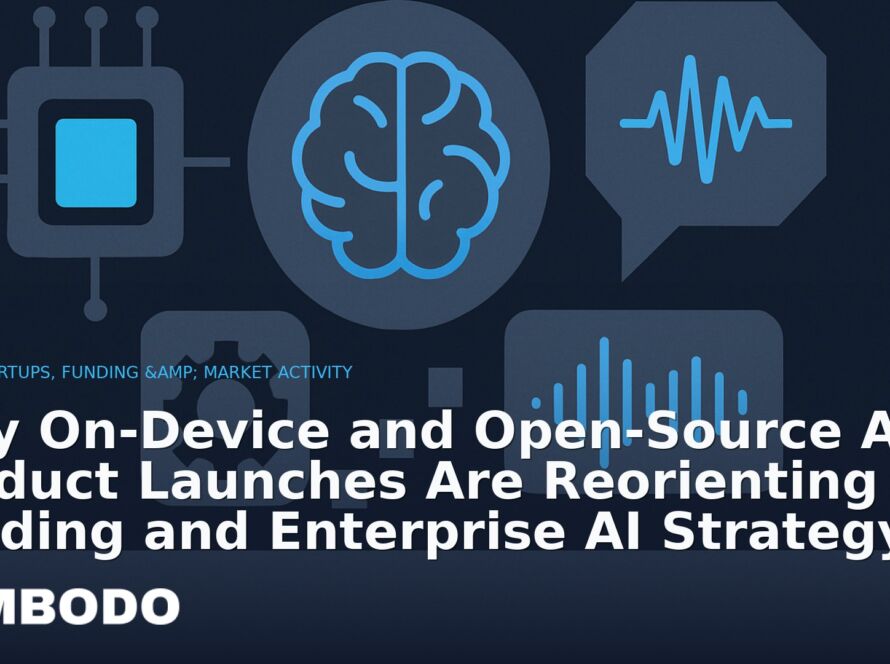Illustration for the Kimbodo News & Research briefing “Why On‑Device and Open‑Source AI Product Launches Are Reorienting Funding and Enterprise AI Strategy” (AI Startups, Funding & Market Activity).