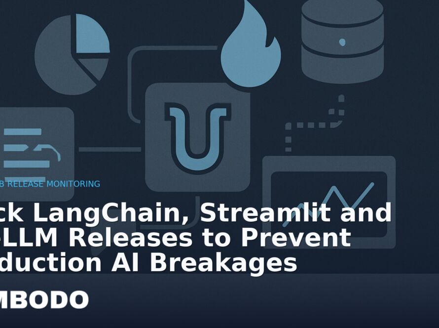 Illustration for the Kimbodo News & Research briefing “Track LangChain, Streamlit and LiteLLM Releases to Prevent Production AI Breakages” (GitHub Release Monitoring).