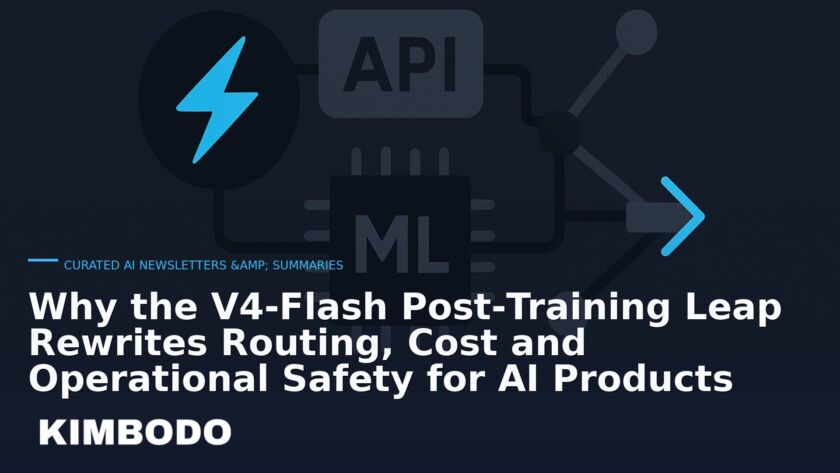 Illustration for the Kimbodo News & Research briefing “Why the V4‑Flash Post‑Training Leap Rewrites Routing, Cost and Operational Safety for AI Products” (Curated AI Newsletters & Summaries).