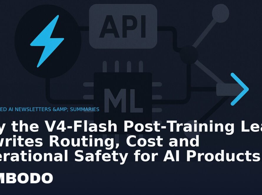 Illustration for the Kimbodo News & Research briefing “Why the V4‑Flash Post‑Training Leap Rewrites Routing, Cost and Operational Safety for AI Products” (Curated AI Newsletters & Summaries).