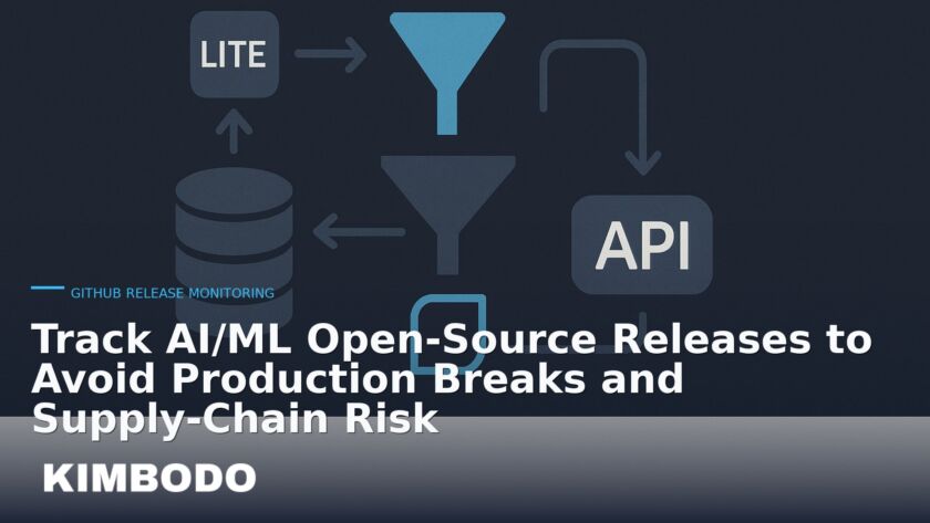 Illustration for the Kimbodo News & Research briefing “Track AI/ML Open‑Source Releases to Avoid Production Breaks and Supply‑Chain Risk” (GitHub Release Monitoring).
