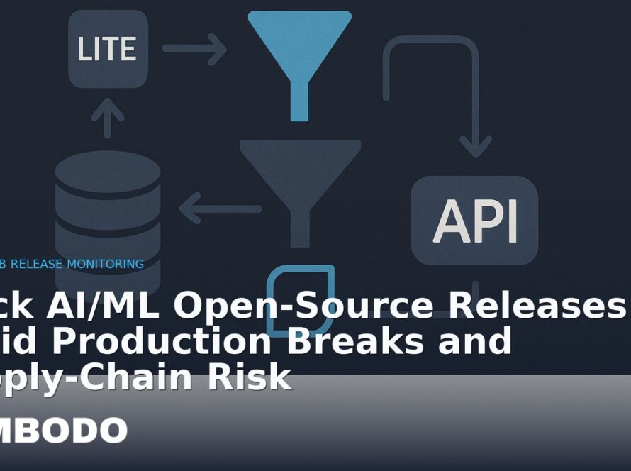 Illustration for the Kimbodo News & Research briefing “Track AI/ML Open‑Source Releases to Avoid Production Breaks and Supply‑Chain Risk” (GitHub Release Monitoring).