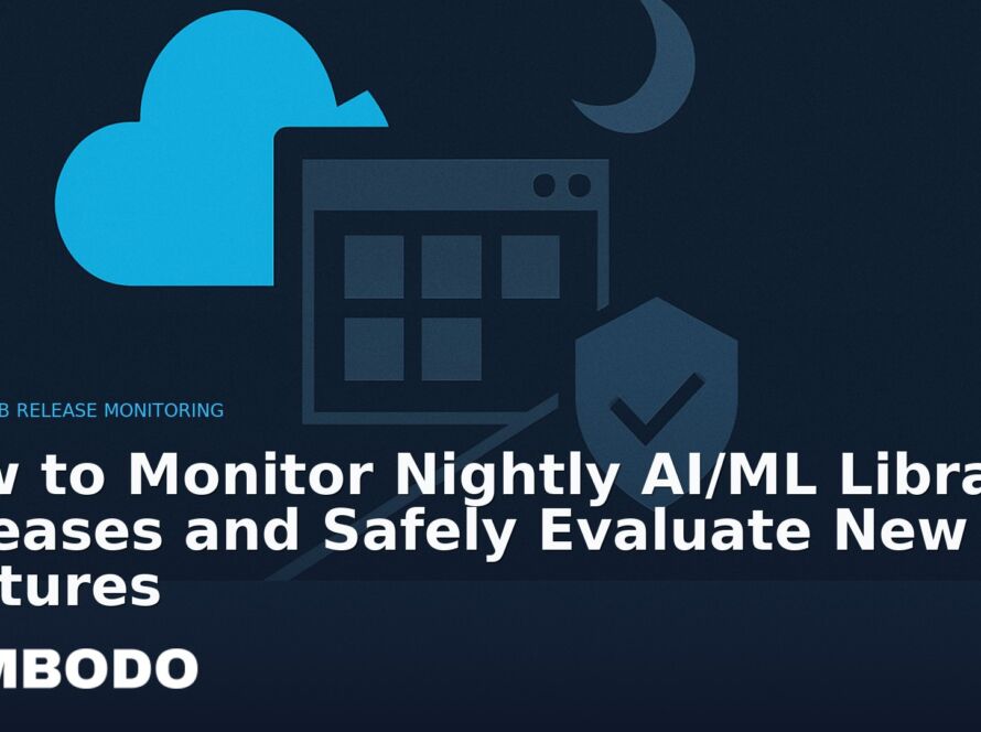 Illustration for the Kimbodo News & Research briefing “How to Monitor Nightly AI/ML Library Releases and Safely Evaluate New Features” (GitHub Release Monitoring).