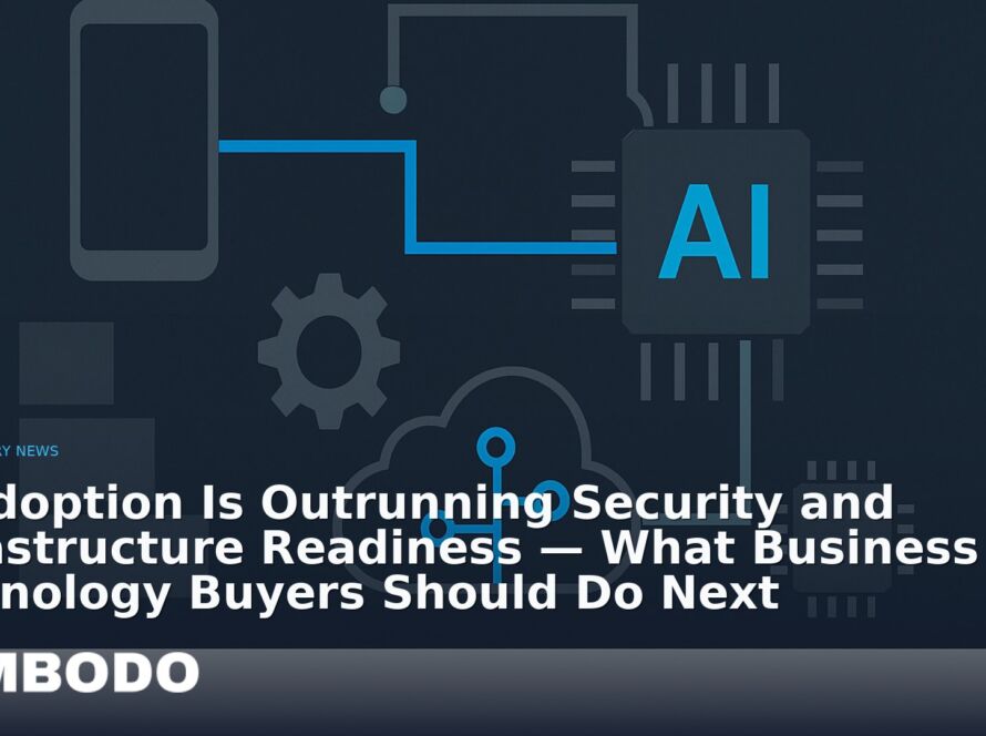 Illustration for the Kimbodo News & Research briefing “AI Adoption Is Outrunning Security and Infrastructure Readiness — What Business Technology Buyers Should Do Next” (Industry News).
