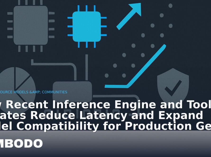Illustration for the Kimbodo News & Research briefing “How Recent Inference Engine and Tooling Updates Reduce Latency and Expand Model Compatibility for Production GenAI” (Open-Source Models & Communities).