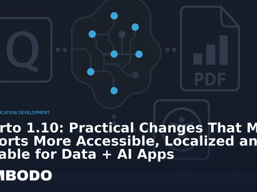 Illustration for the Kimbodo News & Research briefing “Quarto 1.10: Practical Changes That Make Reports More Accessible, Localized and Reliable for Data + AI Apps” (AI Application Development).