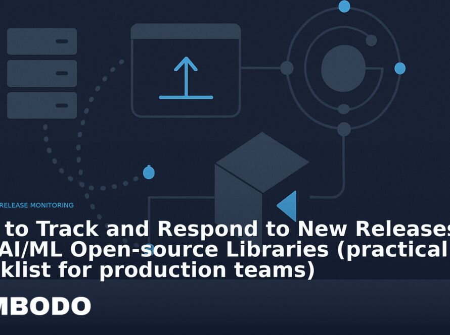 Illustration for the Kimbodo News & Research briefing “How to Track and Respond to New Releases in Key AI/ML Open‑source Libraries (practical checklist for production teams)” (GitHub Release Monitoring).