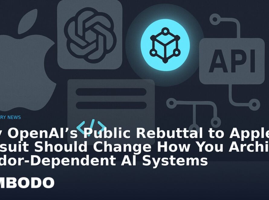 Illustration for the Kimbodo News & Research briefing “Why OpenAI’s Public Rebuttal to Apple’s Lawsuit Should Change How You Architect Vendor-Dependent AI Systems” (Industry News).
