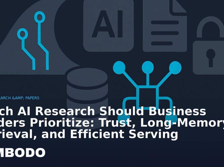 Illustration for the Kimbodo News & Research briefing “Which AI Research Should Business Leaders Prioritize: Trust, Long‑Memory, Retrieval, and Efficient Serving” (AI Research & Papers).
