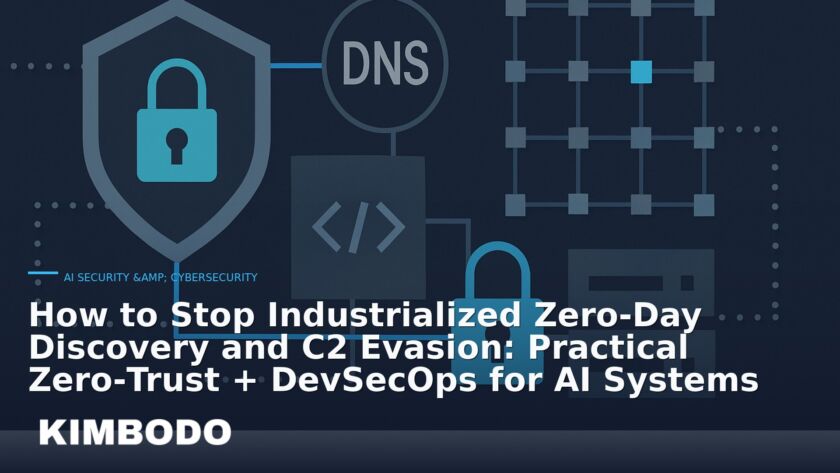 Illustration for the Kimbodo News & Research briefing “How to Stop Industrialized Zero‑Day Discovery and C2 Evasion: Practical Zero‑Trust + DevSecOps for AI Systems” (AI Security & Cybersecurity).