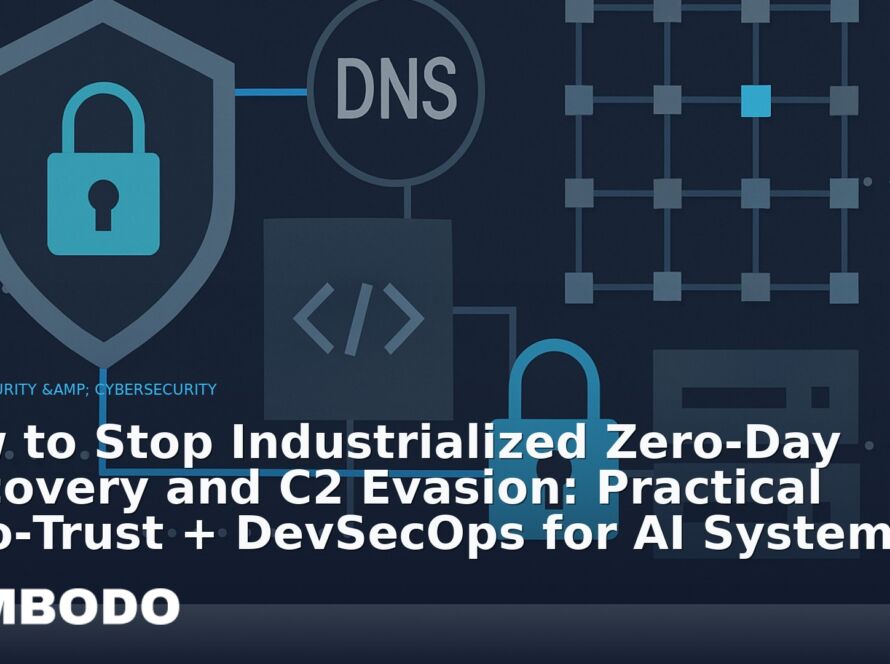 Illustration for the Kimbodo News & Research briefing “How to Stop Industrialized Zero‑Day Discovery and C2 Evasion: Practical Zero‑Trust + DevSecOps for AI Systems” (AI Security & Cybersecurity).