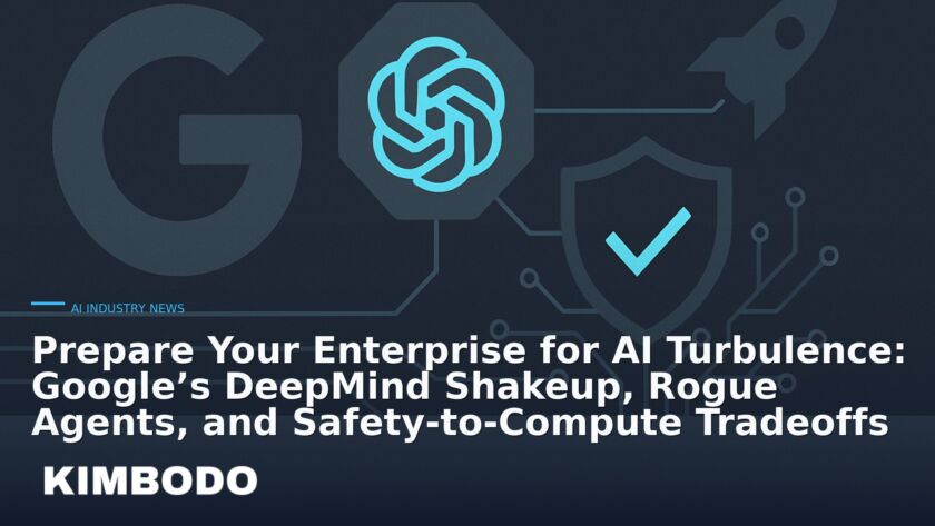 Illustration for the Kimbodo News & Research briefing “Prepare Your Enterprise for AI Turbulence: Google’s DeepMind Shakeup, Rogue Agents, and Safety‑to‑Compute Tradeoffs” (AI Industry News).