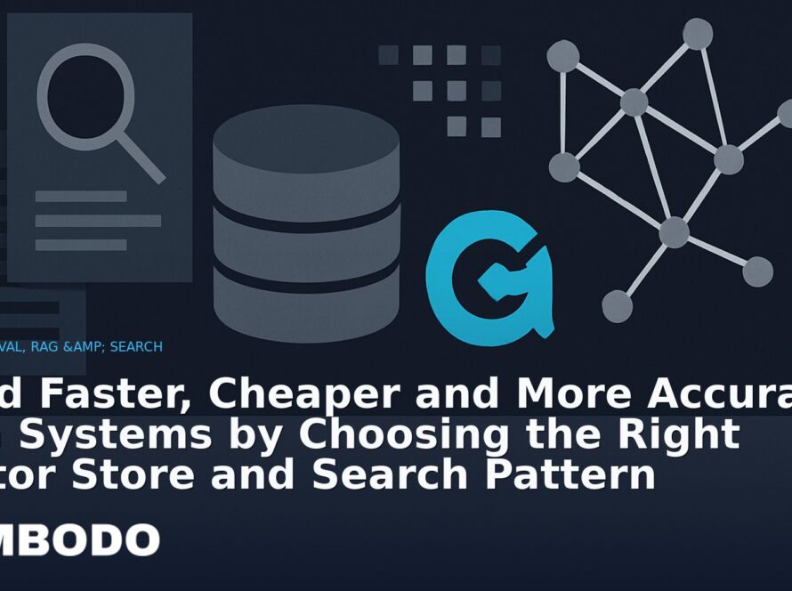 Illustration for the Kimbodo News & Research briefing “Build Faster, Cheaper and More Accurate RAG Systems by Choosing the Right Vector Store and Search Pattern” (Retrieval, RAG & Search).