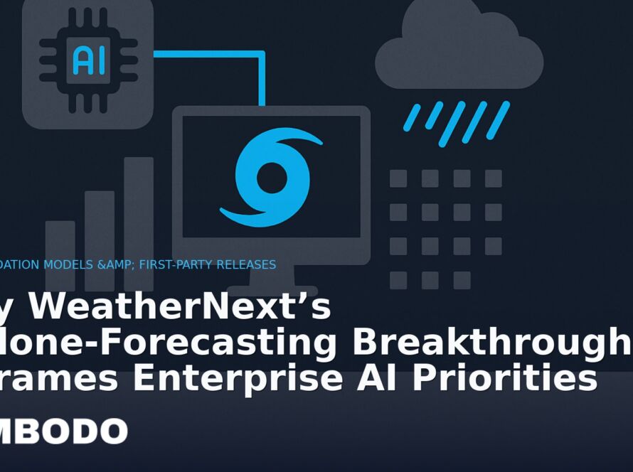 Illustration for the Kimbodo News & Research briefing “Why WeatherNext’s Cyclone-Forecasting Breakthrough Reframes Enterprise AI Priorities” (Foundation Models & First-Party Releases).