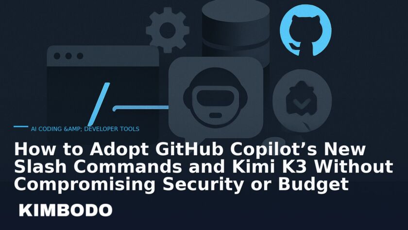 Illustration for the Kimbodo News & Research briefing “How to Adopt GitHub Copilot’s New Slash Commands and Kimi K3 Without Compromising Security or Budget” (AI Coding & Developer Tools).