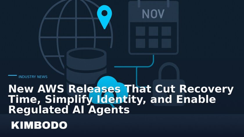 Illustration for the Kimbodo News & Research briefing “New AWS Releases That Cut Recovery Time, Simplify Identity, and Enable Regulated AI Agents” (Industry News).
