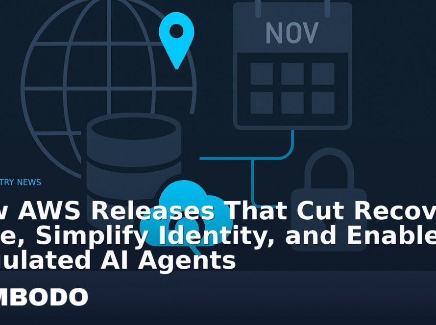 Illustration for the Kimbodo News & Research briefing “New AWS Releases That Cut Recovery Time, Simplify Identity, and Enable Regulated AI Agents” (Industry News).