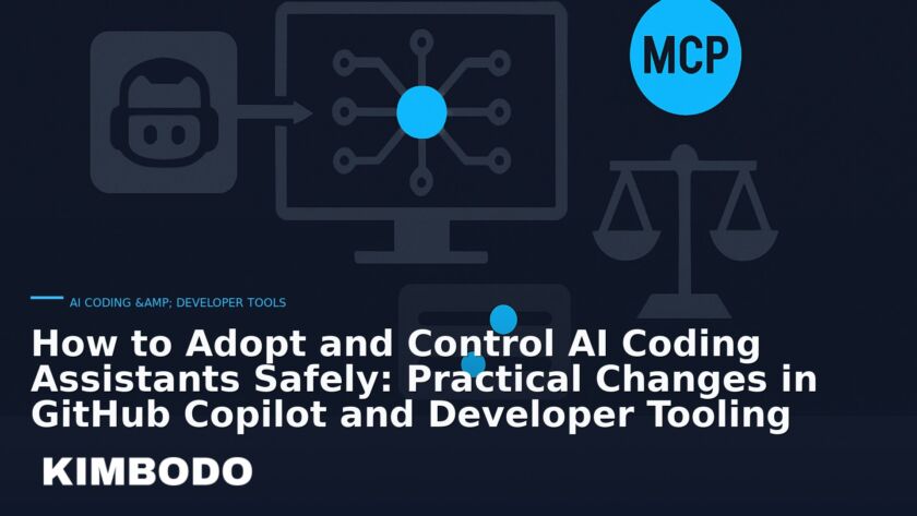 Illustration for the Kimbodo News & Research briefing “How to Adopt and Control AI Coding Assistants Safely: Practical Changes in GitHub Copilot and Developer Tooling” (AI Coding & Developer Tools).