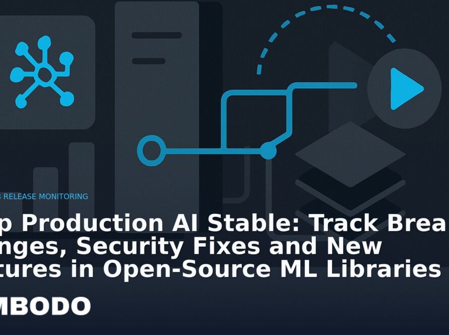 Illustration for the Kimbodo News & Research briefing “Keep Production AI Stable: Track Breaking Changes, Security Fixes and New Features in Open‑Source ML Libraries” (GitHub Release Monitoring).