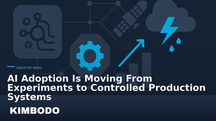 Illustration for the Kimbodo News & Research briefing “AI Adoption Is Moving From Experiments to Controlled Production Systems” (Industry News).