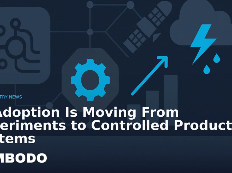 Illustration for the Kimbodo News & Research briefing “AI Adoption Is Moving From Experiments to Controlled Production Systems” (Industry News).