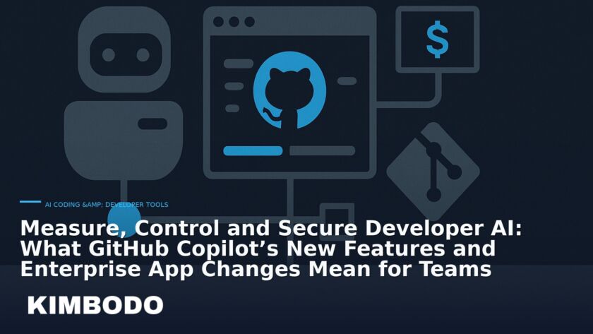Illustration for the Kimbodo News & Research briefing “Measure, Control and Secure Developer AI: What GitHub Copilot’s New Features and Enterprise App Changes Mean for Teams” (AI Coding & Developer Tools).