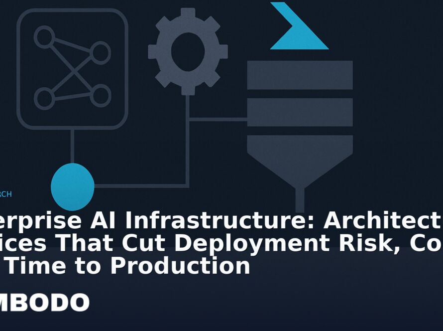 Illustration for the Kimbodo News & Research briefing “Enterprise AI Infrastructure: Architecture Choices That Cut Deployment Risk, Cost and Time to Production” (Research).