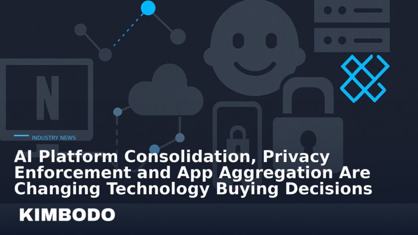 Illustration for the Kimbodo News & Research briefing “AI Platform Consolidation, Privacy Enforcement and App Aggregation Are Changing Technology Buying Decisions” (Industry News).