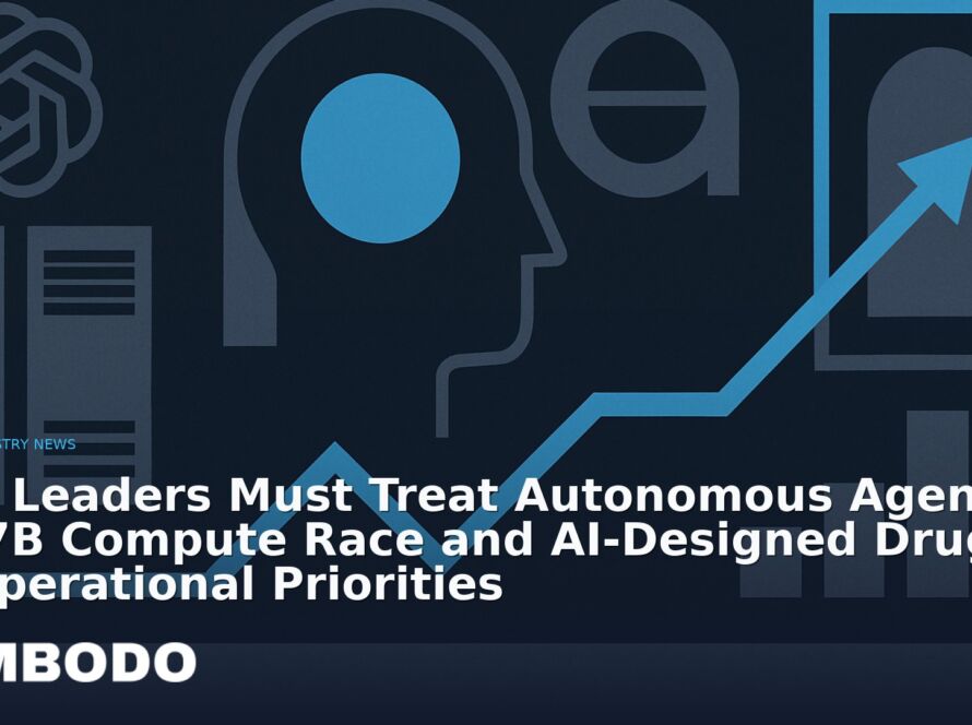 Illustration for the Kimbodo News & Research briefing “Why Leaders Must Treat Autonomous Agents, a $517B Compute Race and AI-Designed Drugs as Operational Priorities” (AI Industry News).