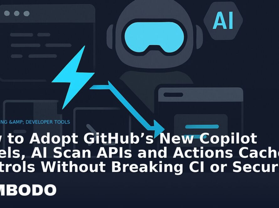 Illustration for the Kimbodo News & Research briefing “How to Adopt GitHub’s New Copilot Panels, AI Scan APIs and Actions Cache Controls Without Breaking CI or Security” (AI Coding & Developer Tools).
