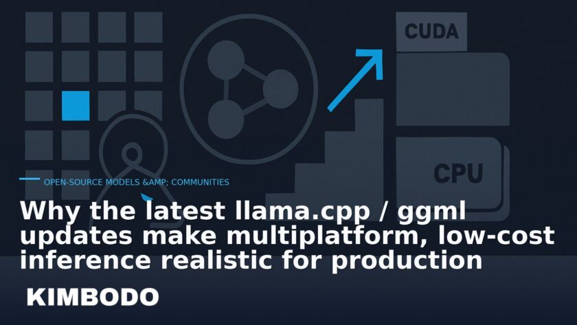 Illustration for the Kimbodo News & Research briefing “Why the latest llama.cpp / ggml updates make multiplatform, low-cost inference realistic for production” (Open-Source Models & Communities).