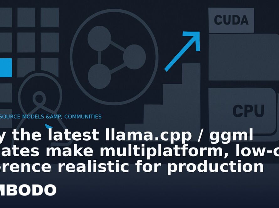 Illustration for the Kimbodo News & Research briefing “Why the latest llama.cpp / ggml updates make multiplatform, low-cost inference realistic for production” (Open-Source Models & Communities).