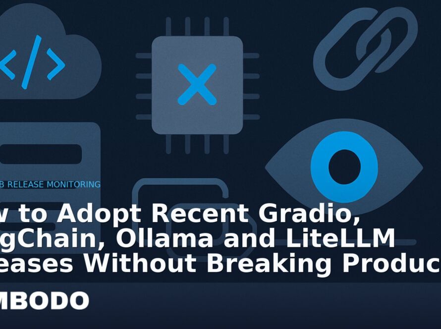 Illustration for the Kimbodo News & Research briefing “How to Adopt Recent Gradio, LangChain, Ollama and LiteLLM Releases Without Breaking Production” (GitHub Release Monitoring).