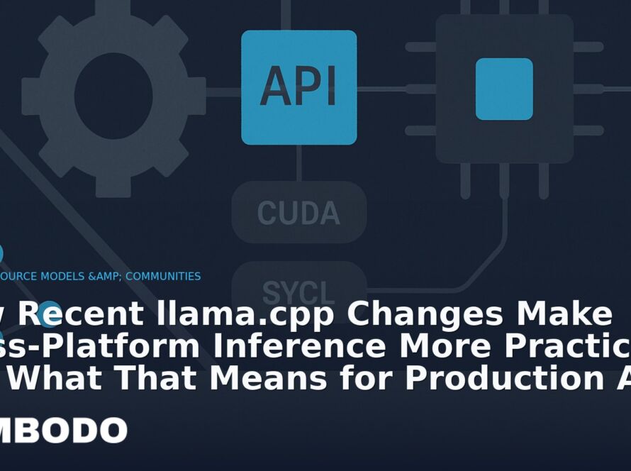 Illustration for the Kimbodo News & Research briefing “How Recent llama.cpp Changes Make Cross‑Platform Inference More Practical — and What That Means for Production AI” (Open-Source Models & Communities).