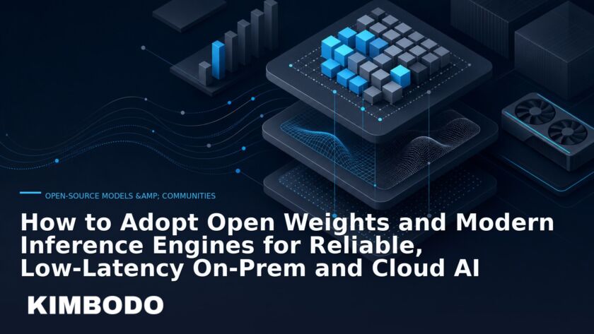 Illustration for the Kimbodo News & Research briefing “How to Adopt Open Weights and Modern Inference Engines for Reliable, Low‑Latency On‑Prem and Cloud AI” (Open-Source Models & Communities).