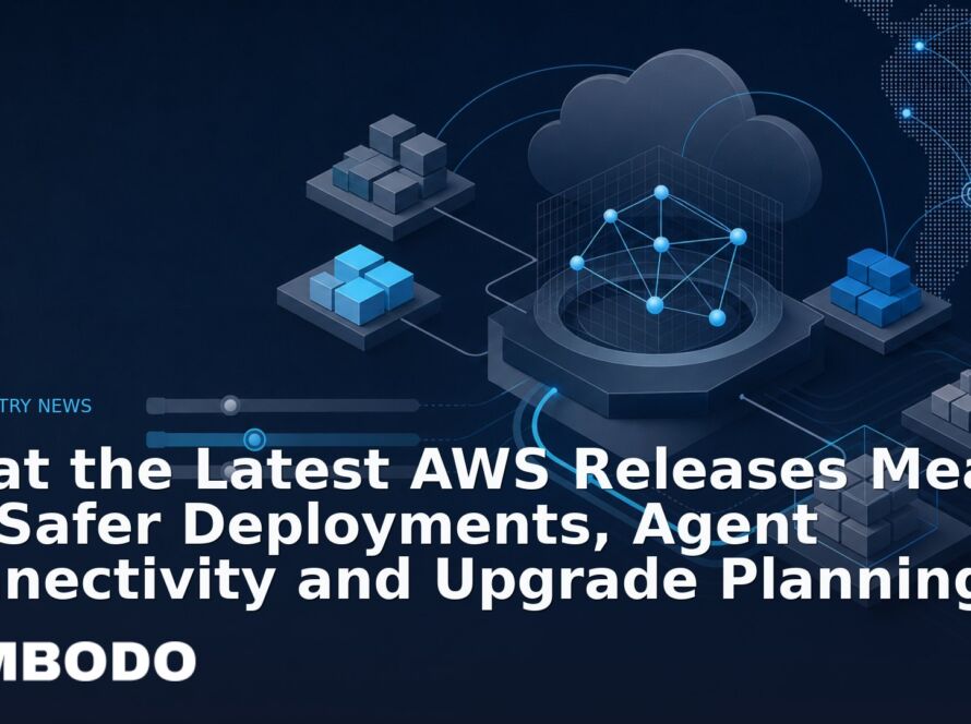 Illustration for the Kimbodo News & Research briefing “What the Latest AWS Releases Mean for Safer Deployments, Agent Connectivity and Upgrade Planning” (Industry News).