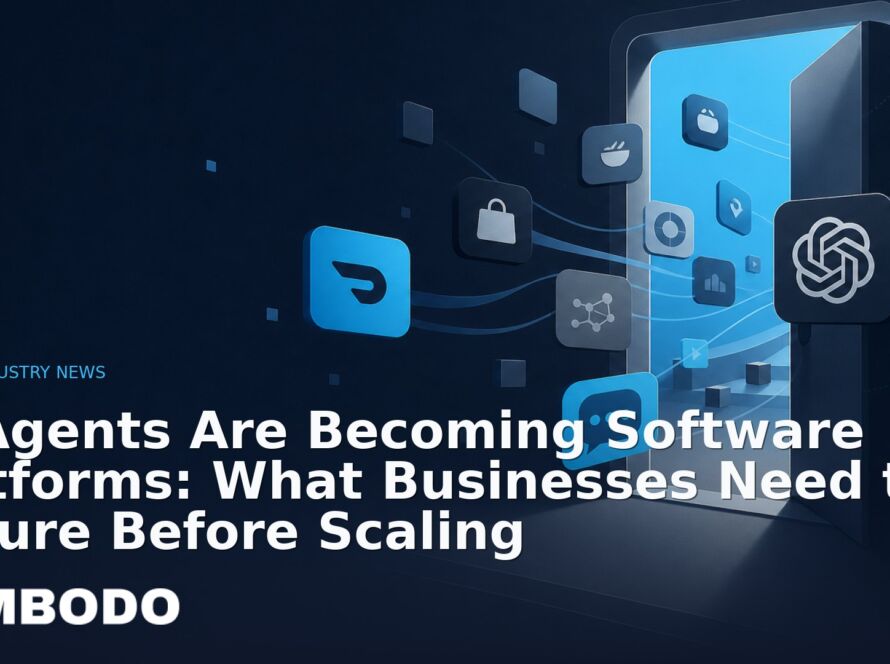 Illustration for the Kimbodo News & Research briefing “AI Agents Are Becoming Software Platforms: What Businesses Need to Secure Before Scaling” (AI Industry News).